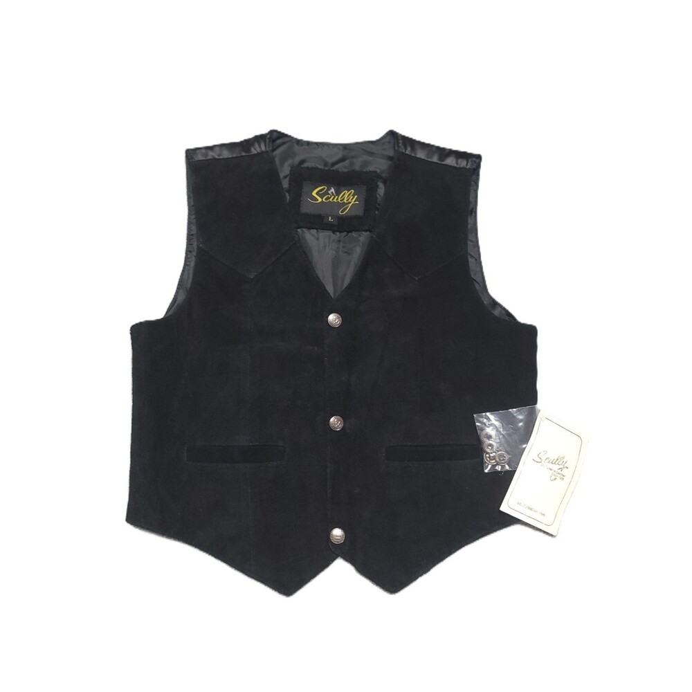 Scully Leather Snap Front Vest Youth Boys L Western Boar Suede Black